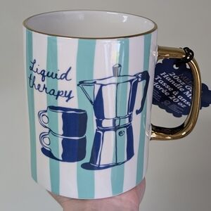 LIQUID THERAPY Striped Coffee Theme Mug with Gold Rim & Handle By Medici
